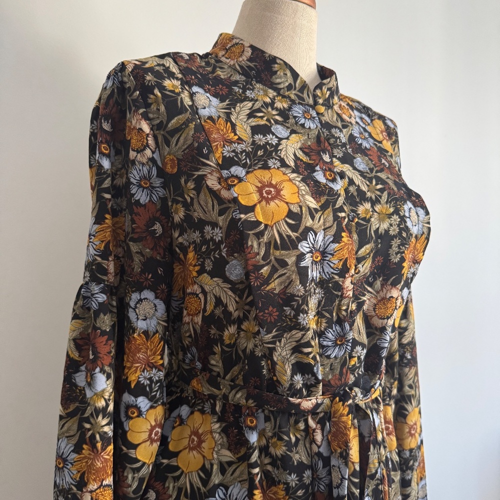 Véro - Brown Floral Belted Midi Dress - Picture 8 of 15